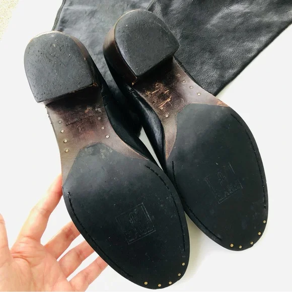 Frye Tall Boots Over the Knee Black Leather Western Block Heel Size 11 M Cowboy - Picture 6 of 16